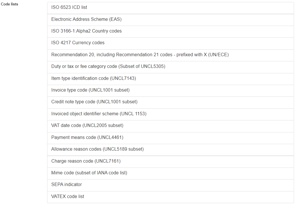 Code lists